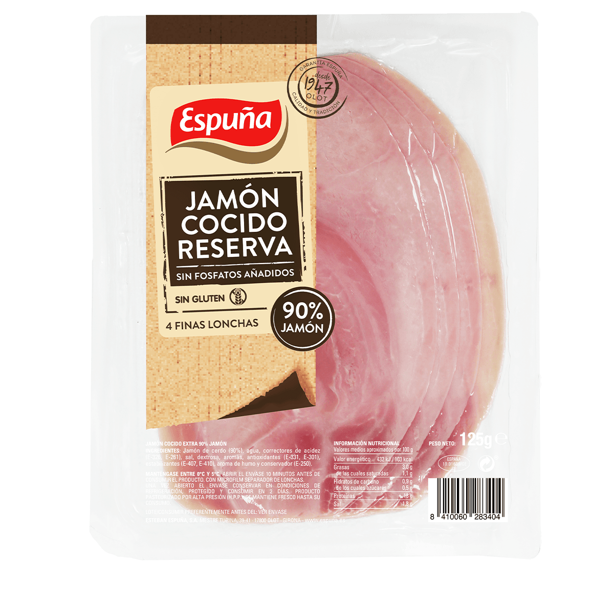 Cooked ham thin slices 125g - 92% ham