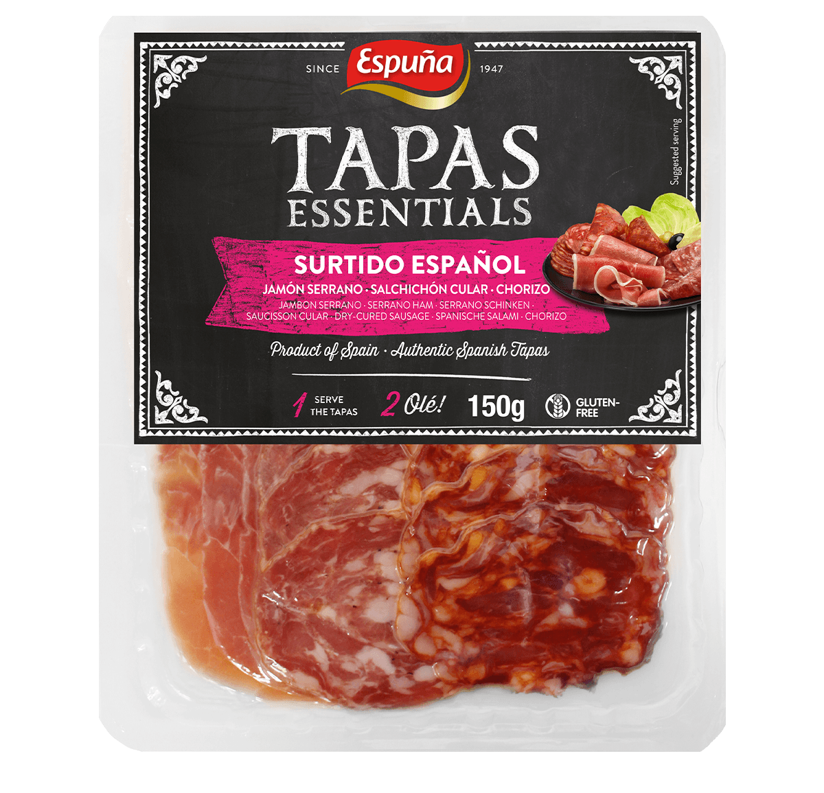 Tapas trio with serrano, chorizo and dry-cured sausage 150g