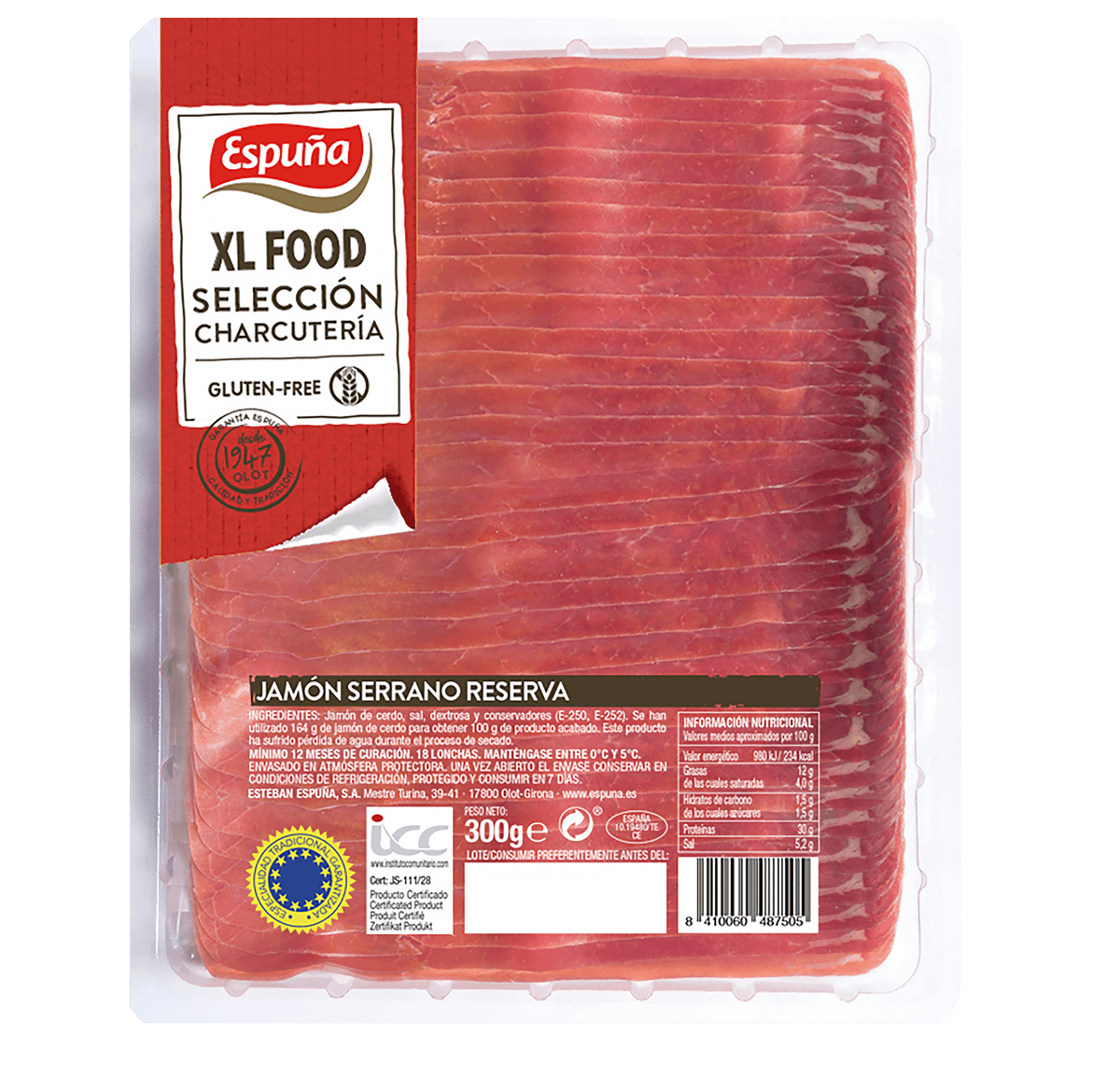 Serrano ham reserva slices 1kg (12 months)