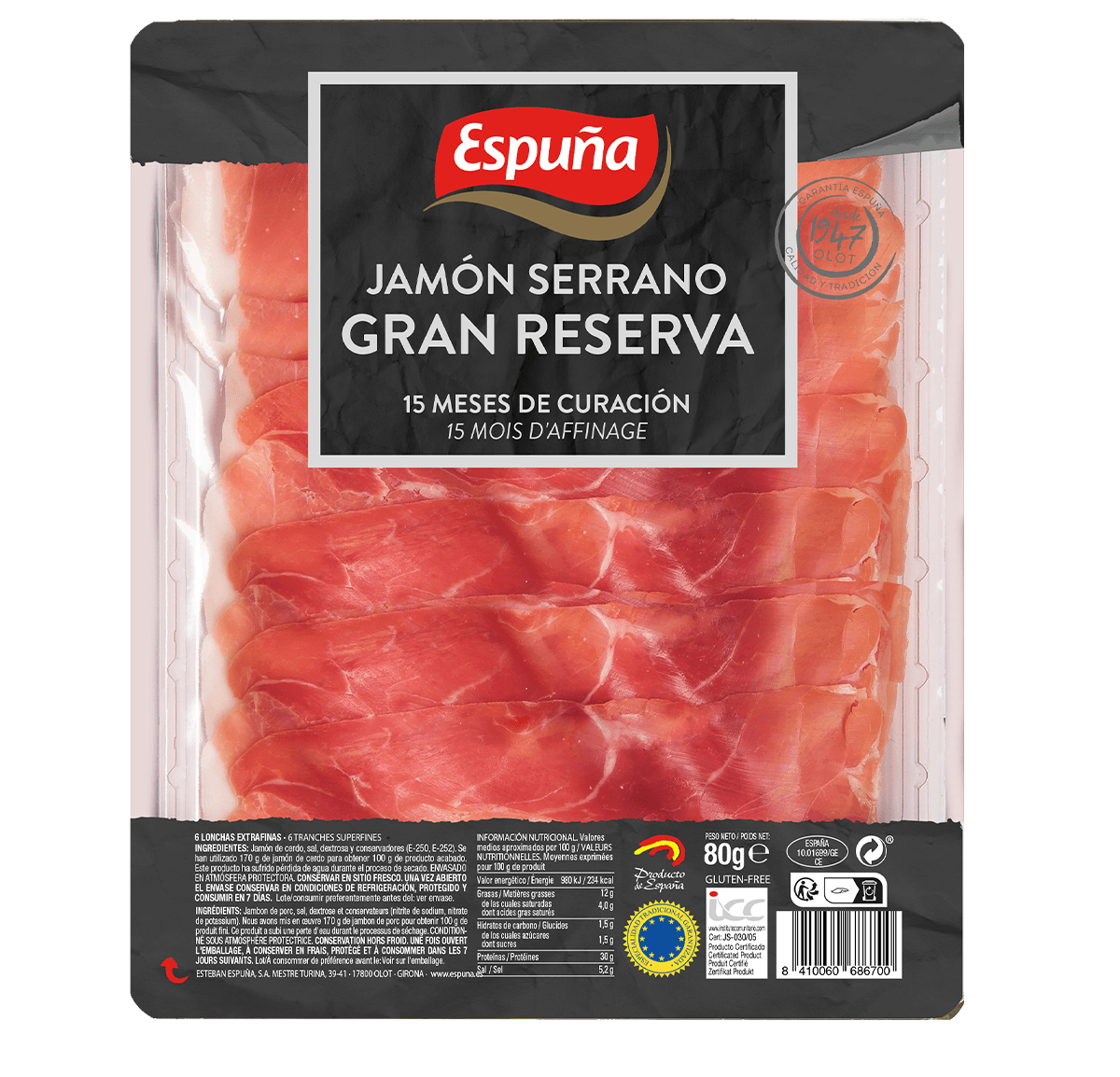 Serrano ham gran reserva thin slices 80g (15 months)