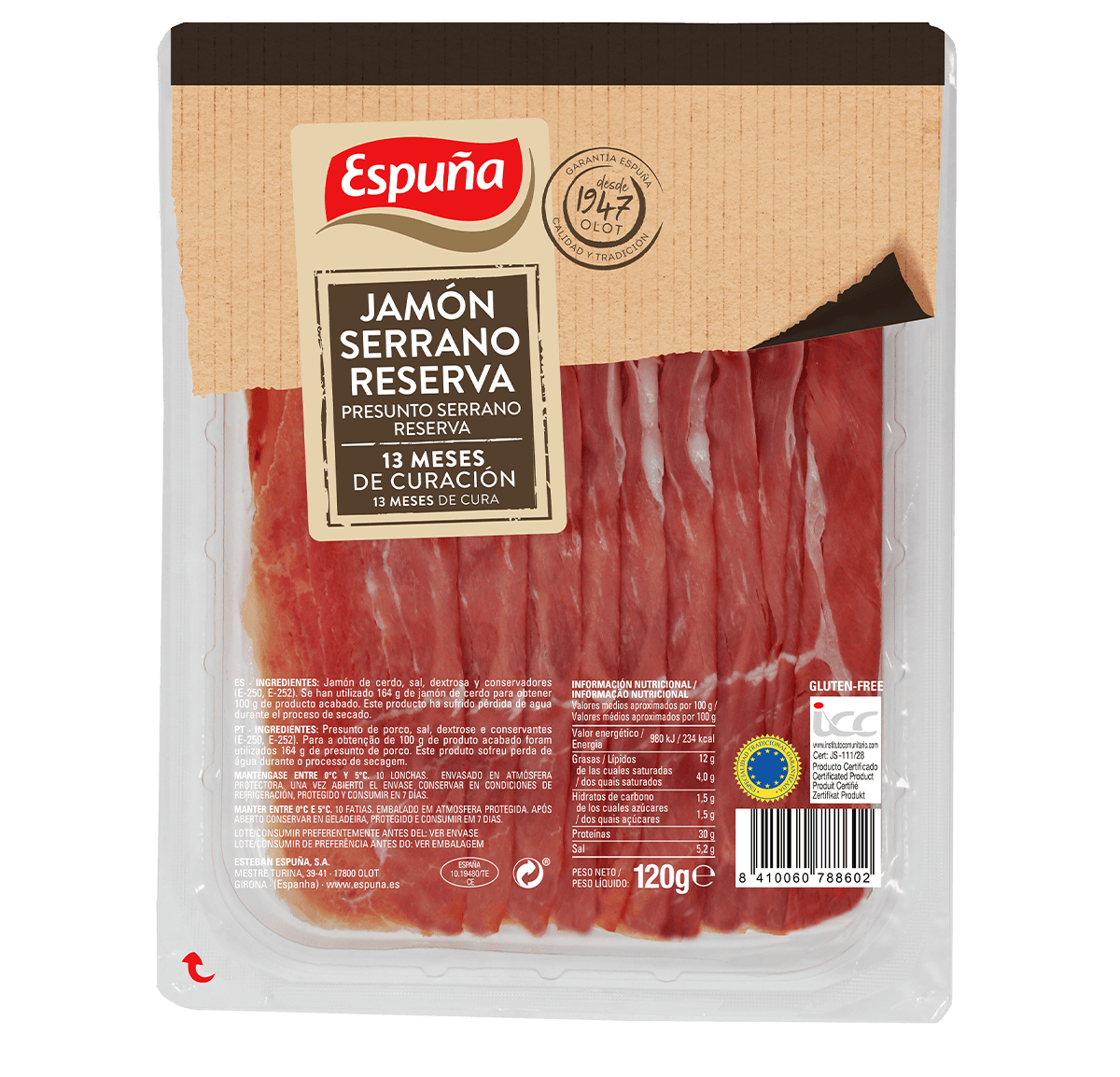 Serrano ham reserva folded 120g (13 months)